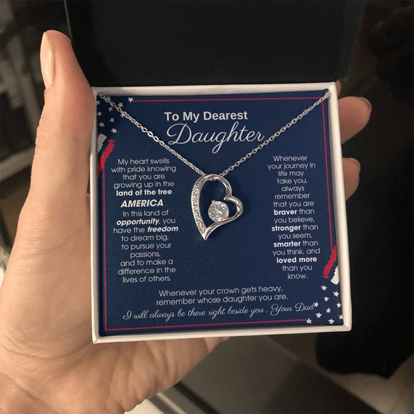 To My Daughter - America Land Of The Free Because Of The Brave Heart - 4th of July Necklace