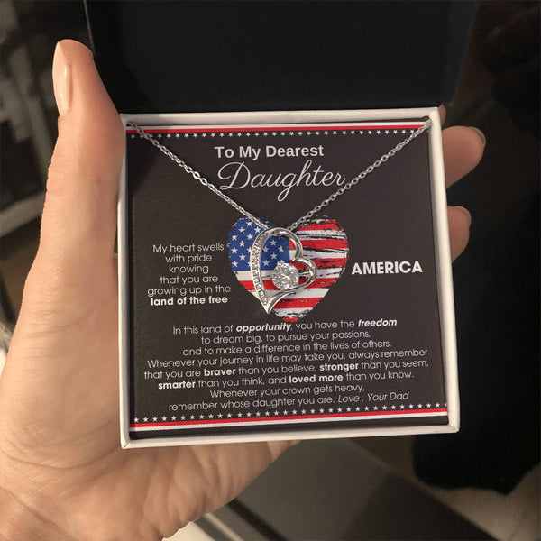 [Almost Sold Out] To My Daughter - America Land Of The Free Because Of The Brave Heart - 4th of July Necklace
