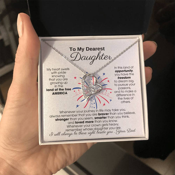 To My Daughter - America Land Of The Free - 4th of July Necklace  [ Few left only ]
