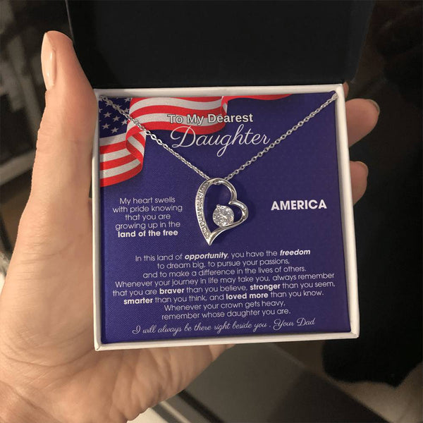 [Almost Sold Out] To My Daughter - America Land Of The Free Because Of The Brave - 4th of July Necklace