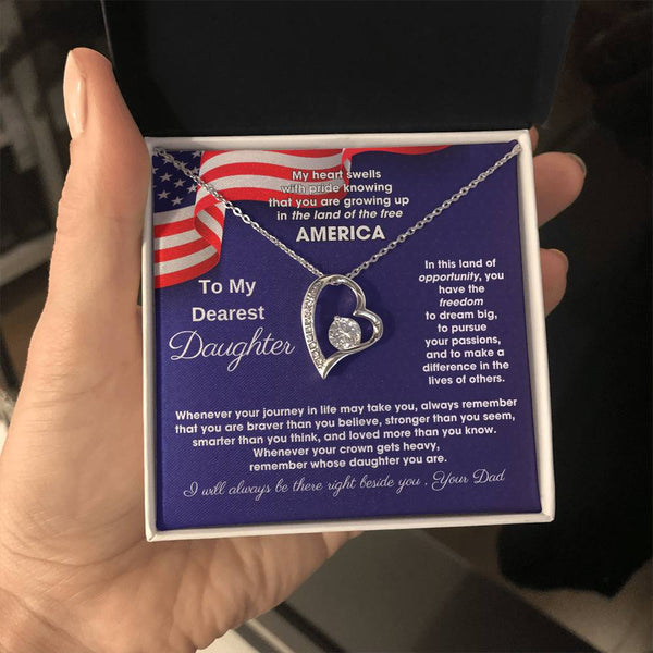 [ Few left only ] To My Daughter - America Land Of The Free Because Of The Brave - 4th of July Necklace