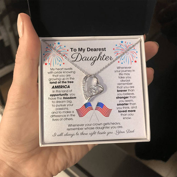 To My Daughter - America Land Of The Free - 4th of July Necklace