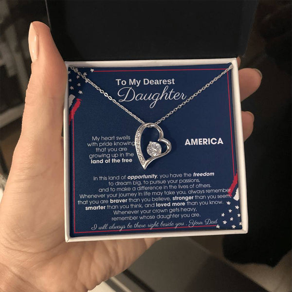 [Only a few left] To My Daughter - America Land Of The Free Because Of The Brave - 4th of July Necklace