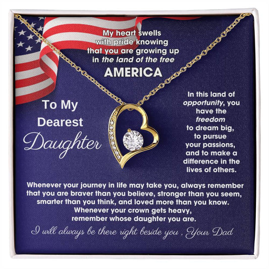 [ Few left only ] To My Daughter - America Land Of The Free Because Of The Brave - 4th of July Necklace