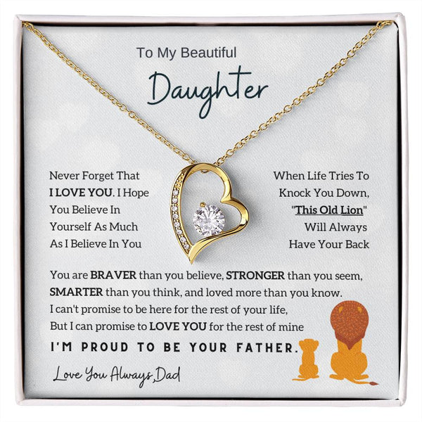 To My Beautiful Daughter, This Old Lion Will Always Have Your Back (Forever Love Necklace)