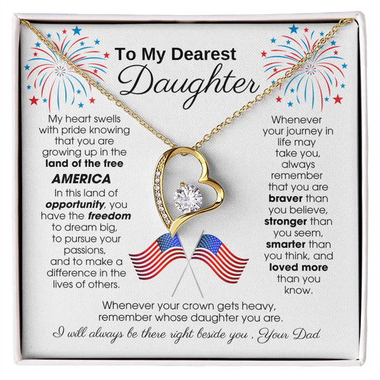 To My Daughter - America Land Of The Free - 4th of July Necklace