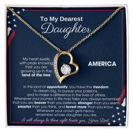 [Only a few left] To My Daughter - America Land Of The Free Because Of The Brave - 4th of July Necklace