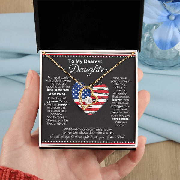 [ Forever Love ]  To My Daughter - America Land Of The Free Because Of The Brave Heart - 4th of July Necklace