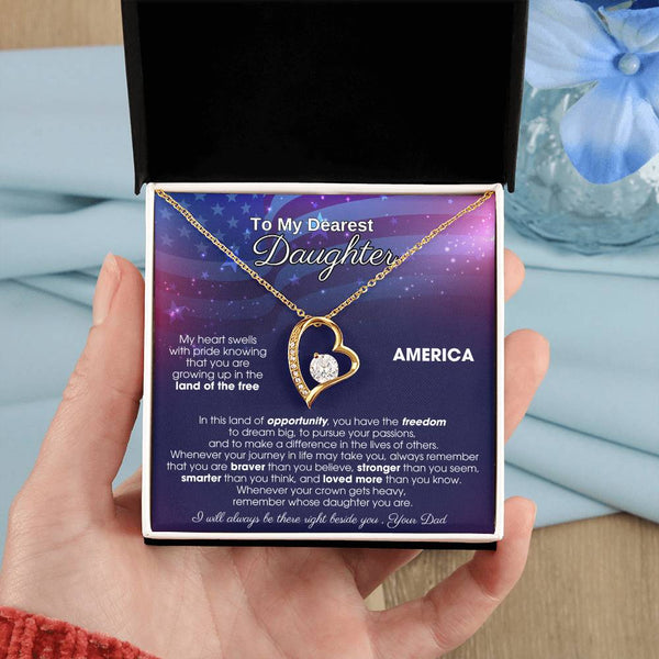 To My Daughter - America Land Of The Free - 4th of July Necklace [Almost Sold Out]