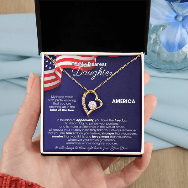[Almost Sold Out] To My Daughter - America Land Of The Free Because Of The Brave - 4th of July Necklace