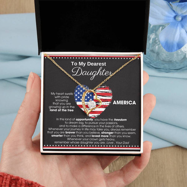 [Almost Sold Out] To My Daughter - America Land Of The Free Because Of The Brave Heart - 4th of July Necklace