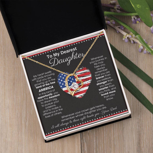[ Forever Love ]  To My Daughter - America Land Of The Free Because Of The Brave Heart - 4th of July Necklace