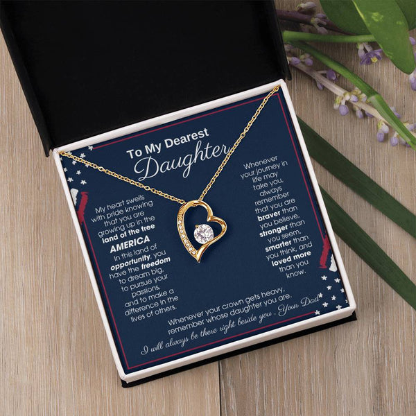 To My Daughter - America Land Of The Free Because Of The Brave Heart - 4th of July Necklace