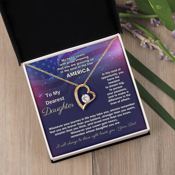 To My Daughter - America Land Of The Free Because Of The Brave - 4th of July Necklace