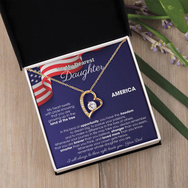 [Almost Sold Out] To My Daughter - America Land Of The Free Because Of The Brave - 4th of July Necklace