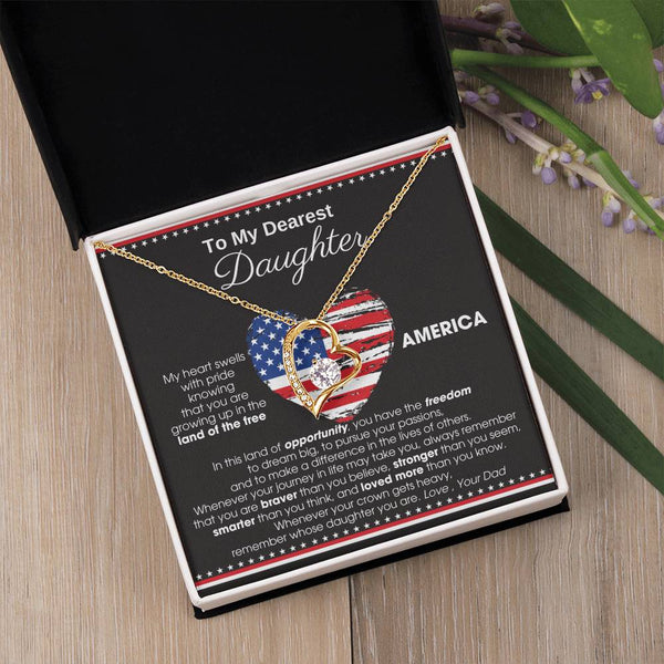 [Almost Sold Out] To My Daughter - America Land Of The Free Because Of The Brave Heart - 4th of July Necklace
