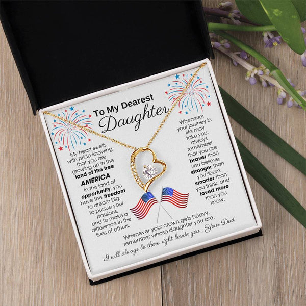 To My Daughter - America Land Of The Free - 4th of July Necklace