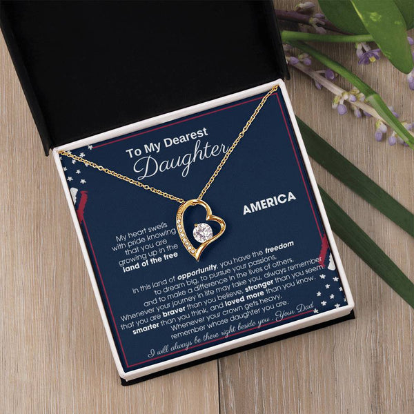 [Only a few left] To My Daughter - America Land Of The Free Because Of The Brave - 4th of July Necklace