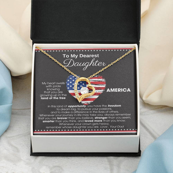 [Almost Sold Out] To My Daughter - America Land Of The Free Because Of The Brave Heart - 4th of July Necklace