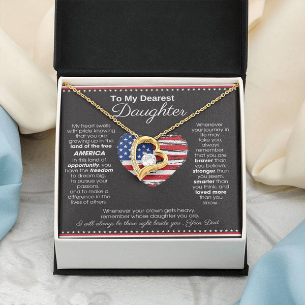[ Forever Love ]  To My Daughter - America Land Of The Free Because Of The Brave Heart - 4th of July Necklace