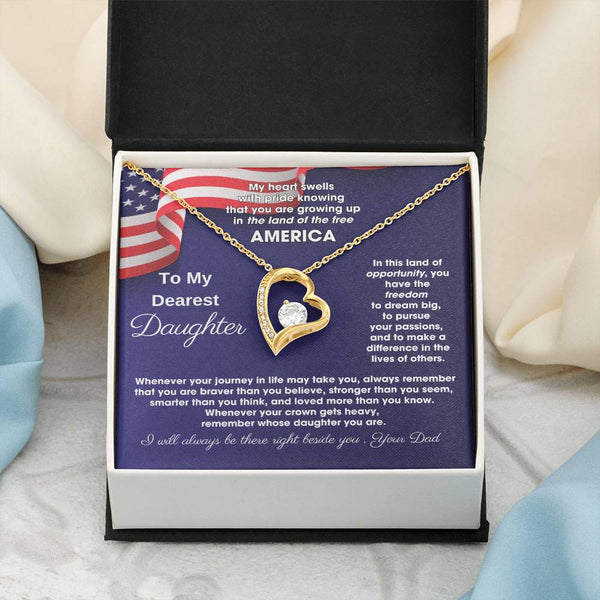 [ Few left only ] To My Daughter - America Land Of The Free Because Of The Brave - 4th of July Necklace