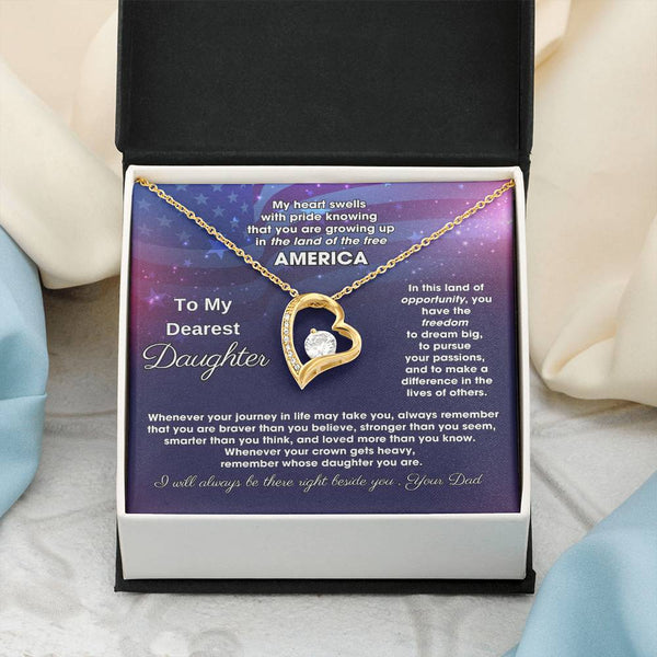 To My Daughter - America Land Of The Free Because Of The Brave - 4th of July Necklace