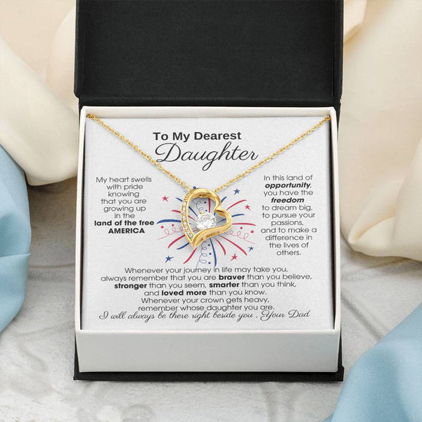 To My Daughter - America Land Of The Free - 4th of July Necklace  [ Few left only ]