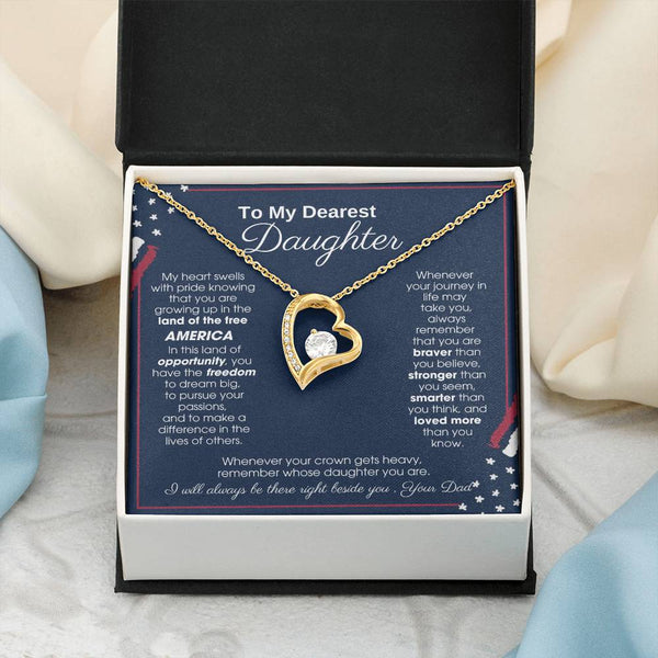 To My Daughter - America Land Of The Free Because Of The Brave Heart - 4th of July Necklace