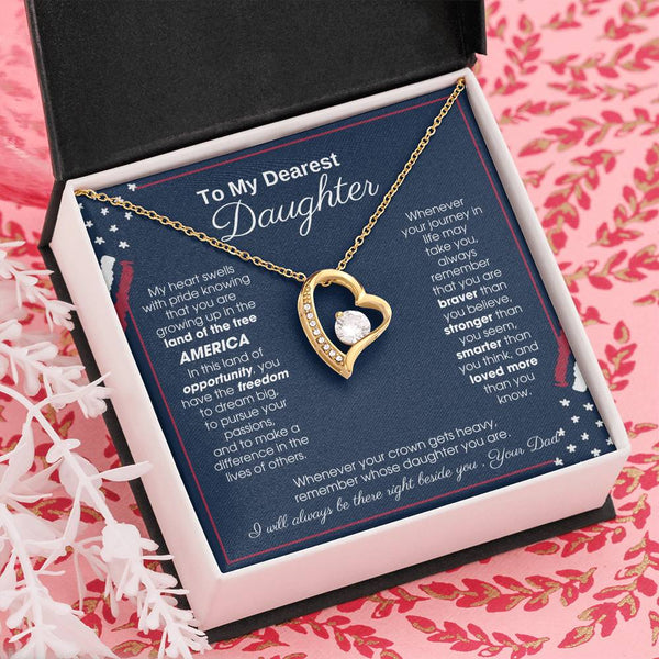 To My Daughter - America Land Of The Free Because Of The Brave Heart - 4th of July Necklace