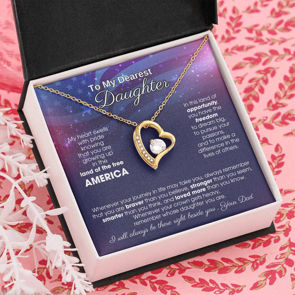 To My Daughter - America Land Of The Free - 4th of July Necklace [ Forever Love ]