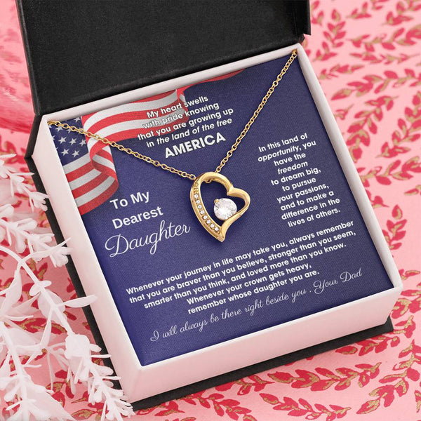[ Few left only ] To My Daughter - America Land Of The Free Because Of The Brave - 4th of July Necklace