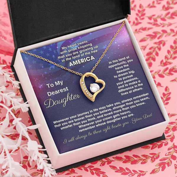 To My Daughter - America Land Of The Free Because Of The Brave - 4th of July Necklace