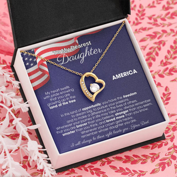 [Almost Sold Out] To My Daughter - America Land Of The Free Because Of The Brave - 4th of July Necklace
