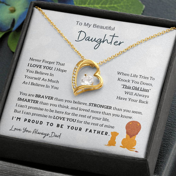 To My Beautiful Daughter, This Old Lion Will Always Have Your Back (Forever Love Necklace)