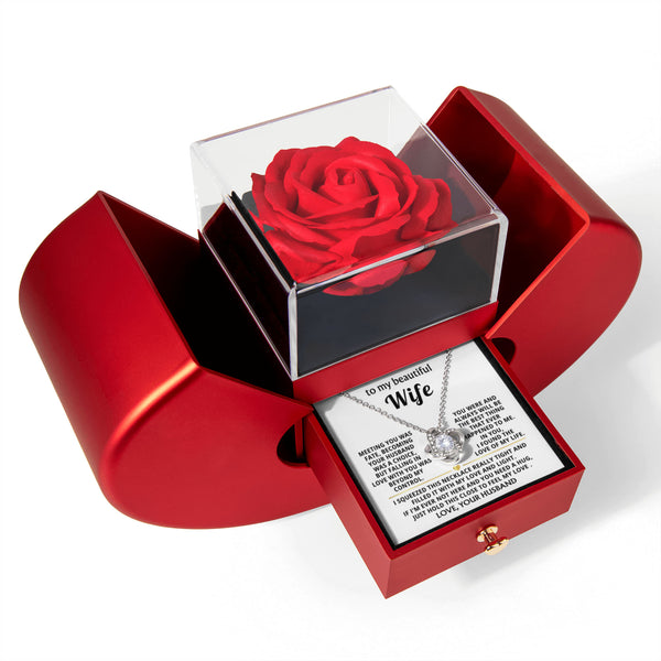 To My Beautiful Wife - realize just how special you are to me- Love Knot - Red Heart Rose Box