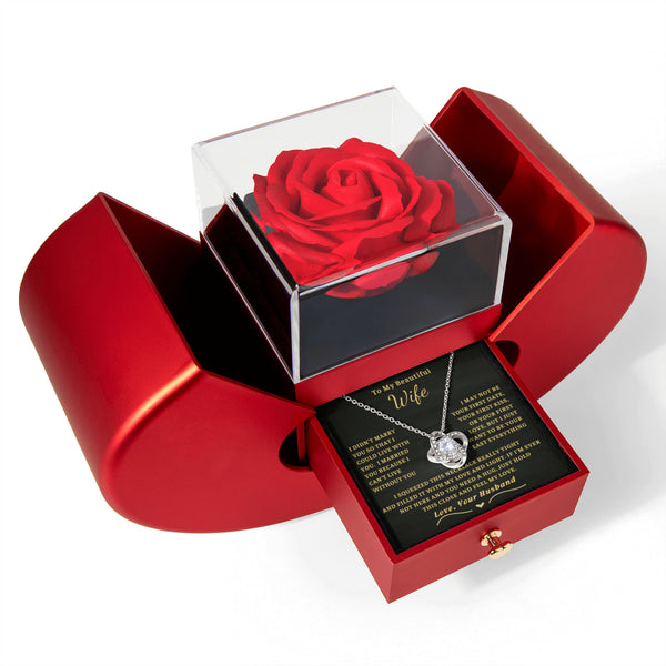 To My Beautiful Wife - I can't live without you -  Love Knot - Red Heart Rose Box