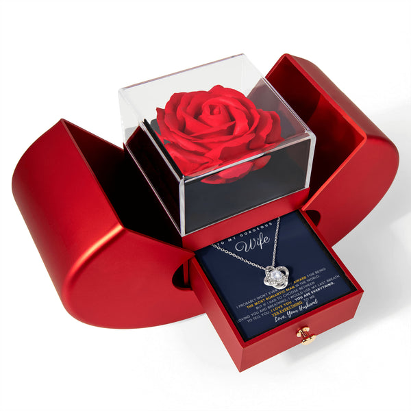 To My Gorgeous Wife - You are Everything, Yes Everything, to me - Love Knot - Red Heart Rose Box