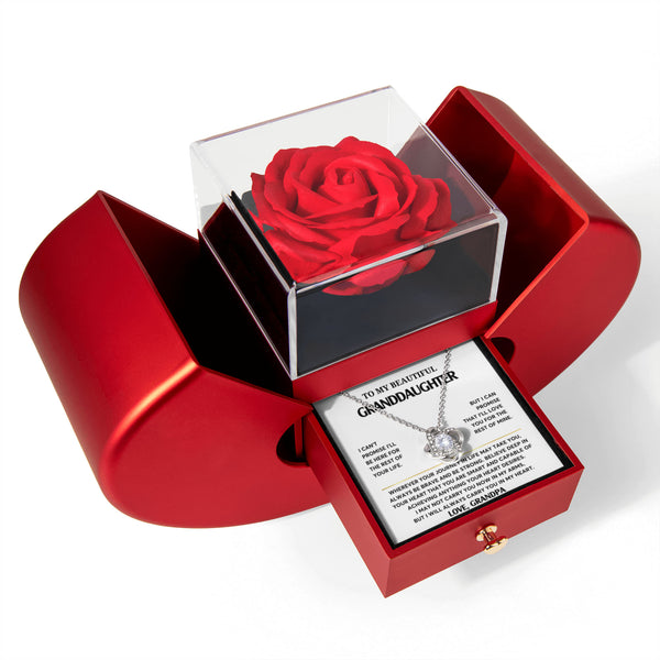 To My Beautiful Granddaughter, ALWAYS carry you in my heart - Love Knot - Red Heart Rose Box
