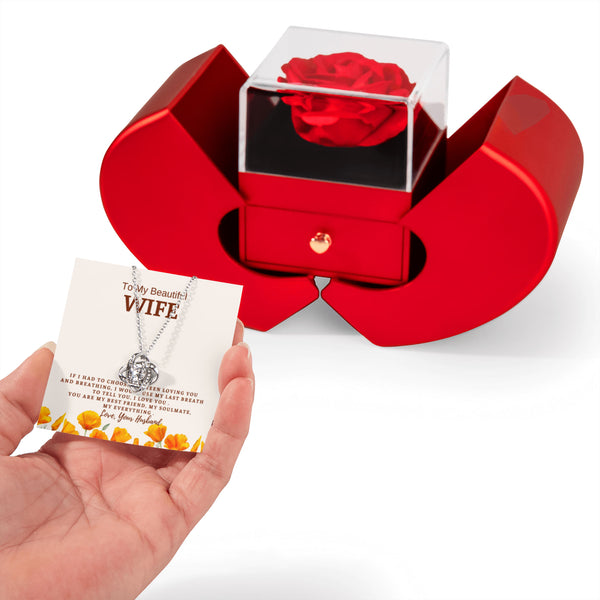 To My Wife - If I Had To Choose Between Loving You And Breathing - Love Knot - Red Heart Rose Box