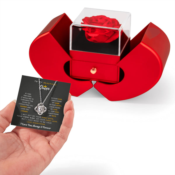 To My Queen, I Could Find You Sooner And Love You Longer - Love Knot - Red Heart Rose Box
