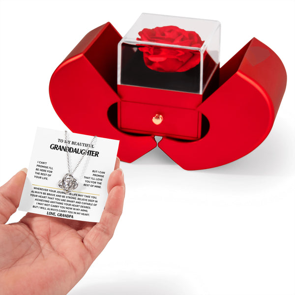 To My Beautiful Granddaughter, ALWAYS carry you in my heart - Love Knot - Red Heart Rose Box