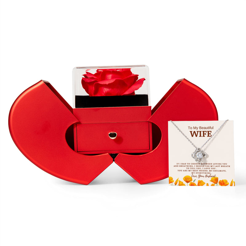 To My Wife - If I Had To Choose Between Loving You And Breathing - Love Knot - Red Heart Rose Box