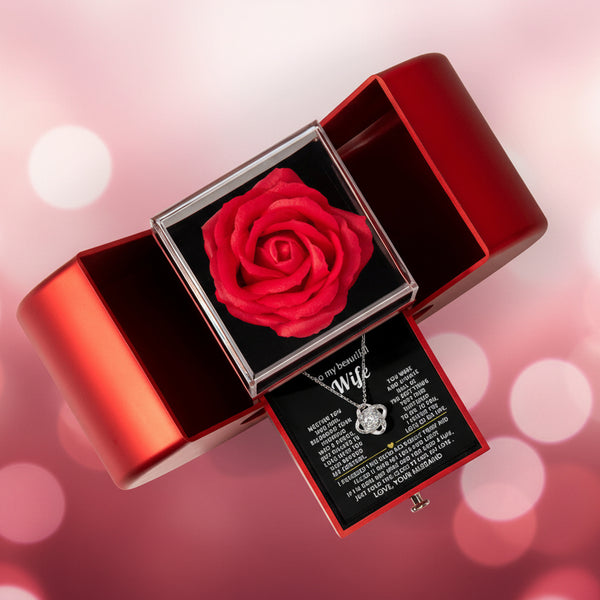 To My Beautiful Wife, I squeezed this necklace really tight and filled it with my love - Red Heart Rose Box