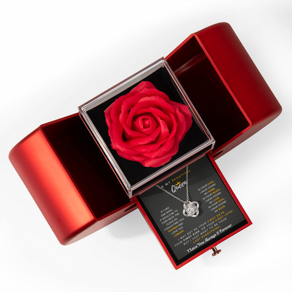 To My Queen, I Could Find You Sooner And Love You Longer - Love Knot - Red Heart Rose Box