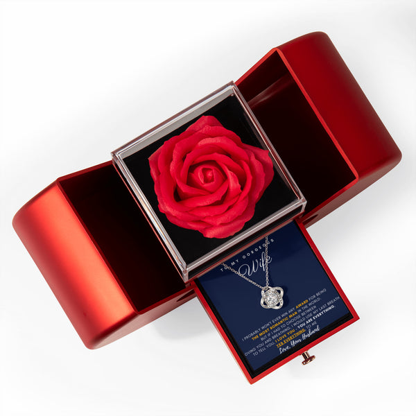 To My Gorgeous Wife - You are Everything, Yes Everything, to me - Love Knot - Red Heart Rose Box