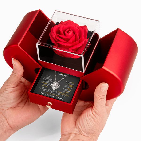 To My Queen, I Could Find You Sooner And Love You Longer - Love Knot - Red Heart Rose Box