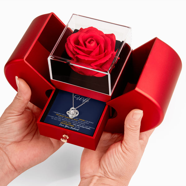 To My Gorgeous Wife - You are Everything, Yes Everything, to me - Love Knot - Red Heart Rose Box