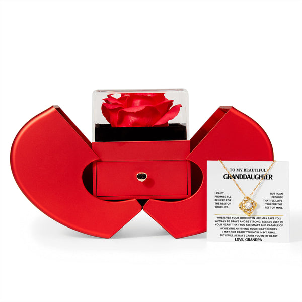 To My Beautiful Granddaughter, ALWAYS carry you in my heart - Love Knot - Red Heart Rose Box