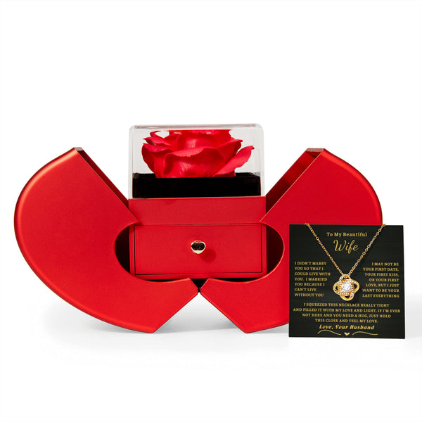 To My Beautiful Wife - I can't live without you -  Love Knot - Red Heart Rose Box