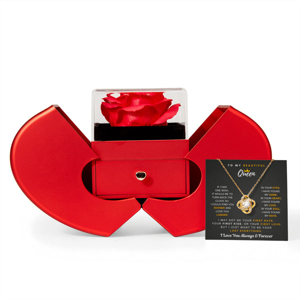 To My Queen, I Could Find You Sooner And Love You Longer - Love Knot - Red Heart Rose Box